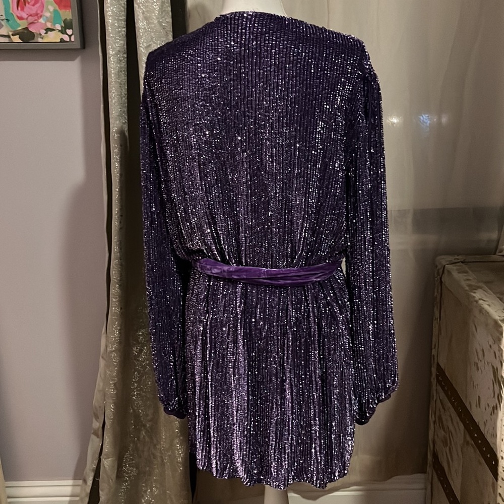 Women's Purple  Gabrielle Sequin-embellished Wrap Dress - Picture 3 of 4